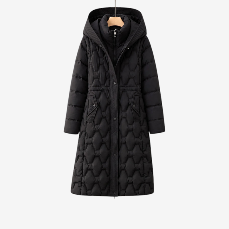 Avenue - Long Quilted Coat with Hexagonal Pattern