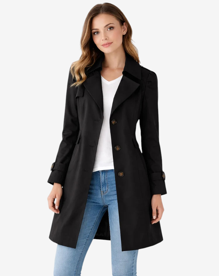 Pockley - Fitted Trench Coat with Notched Collar