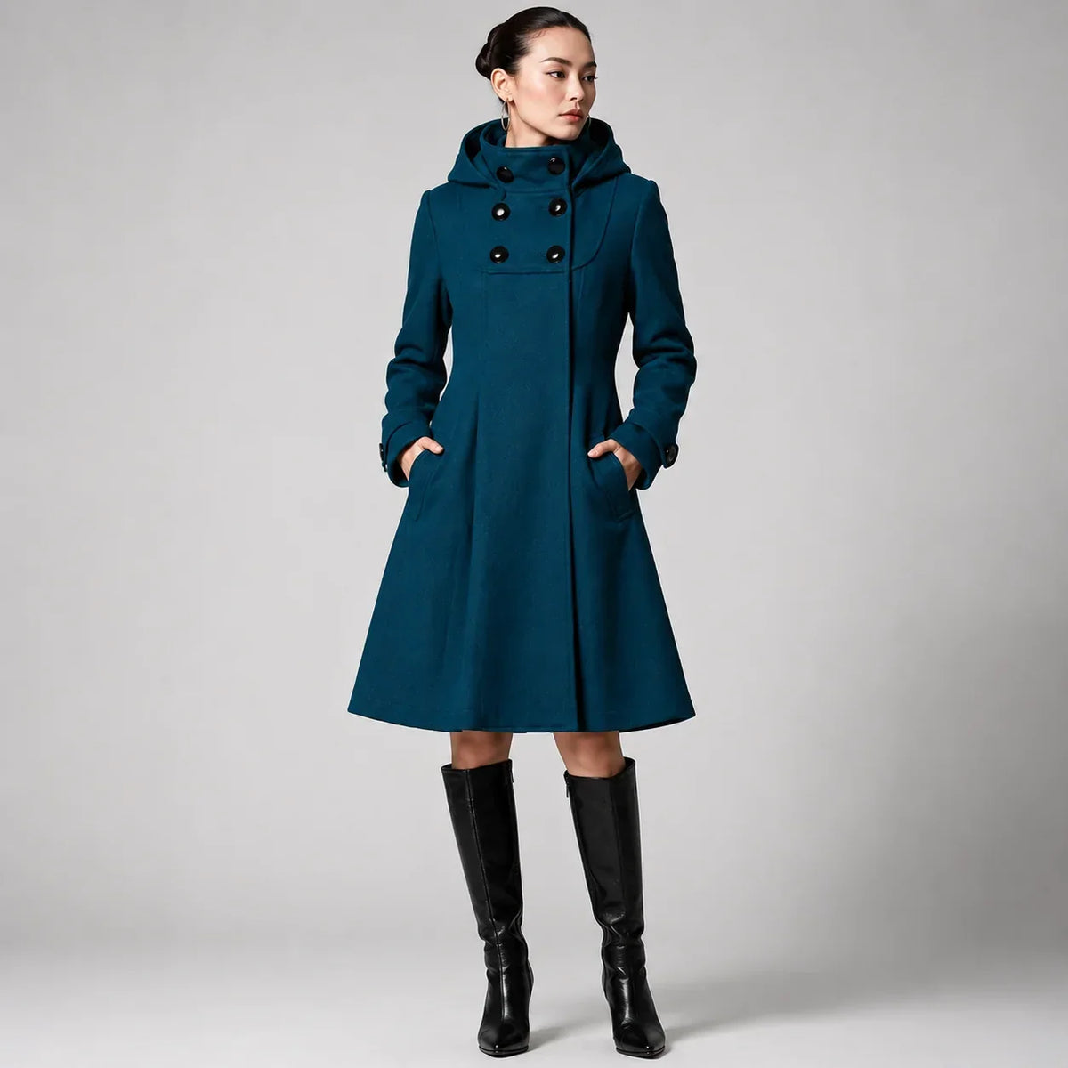 Drapen - Structured Hooded Coat with Defined Shoulders