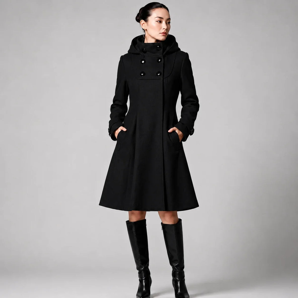 Drapen - Structured Hooded Coat with Defined Shoulders