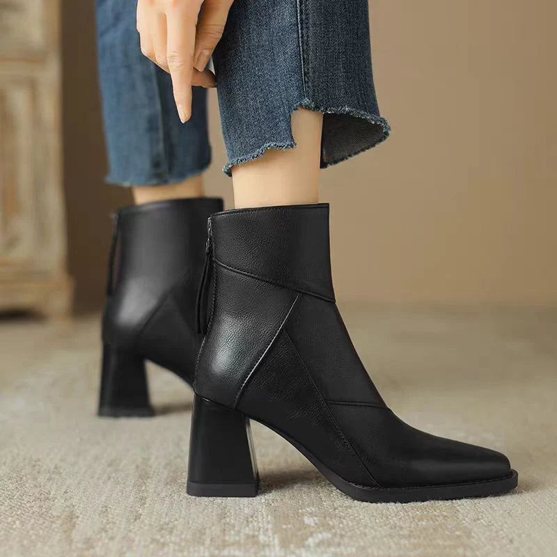 Accent - Women's Ankle Boots with Wide Heel and Square Toe