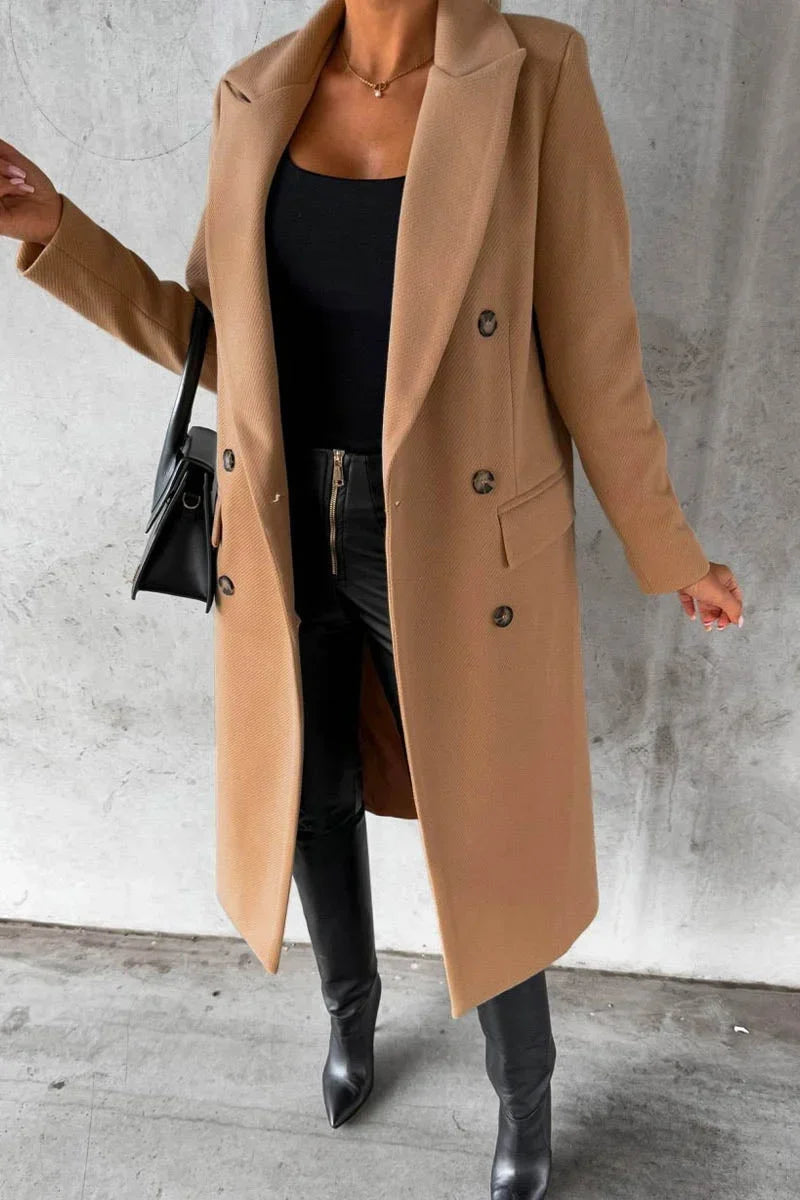 Buttonair - Long Coat with Structured Lapel Collar