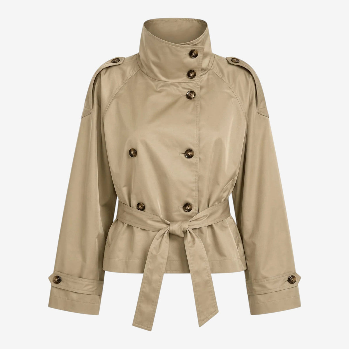 Classic - Women's Short Double-Breasted Trench Coat with Belt
