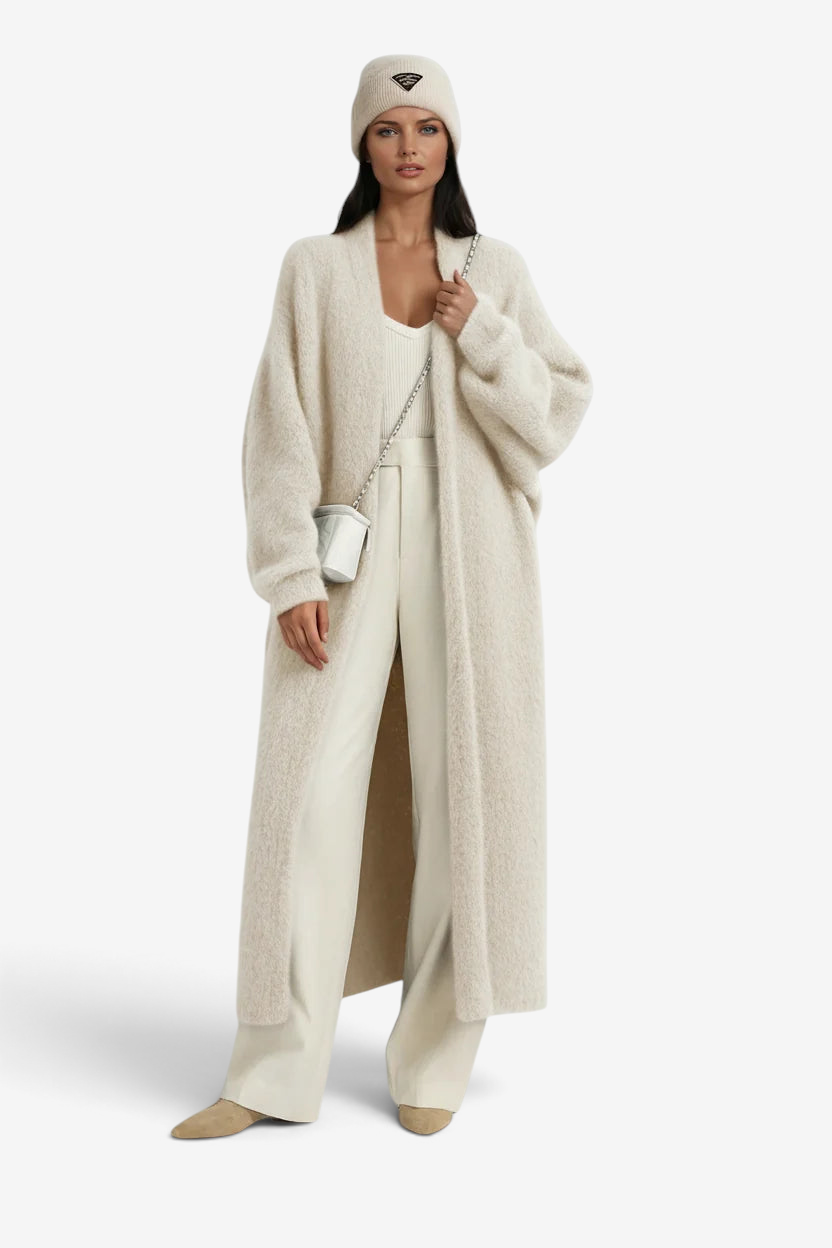 Sleek - Long Open Front Cardigan with Dropped Shoulders