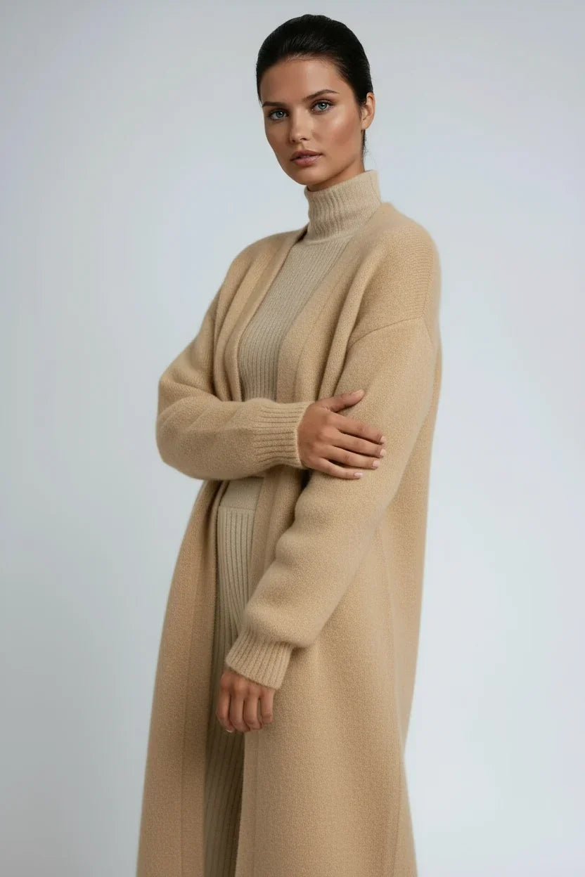 Sleek - Long Open Front Cardigan with Dropped Shoulders