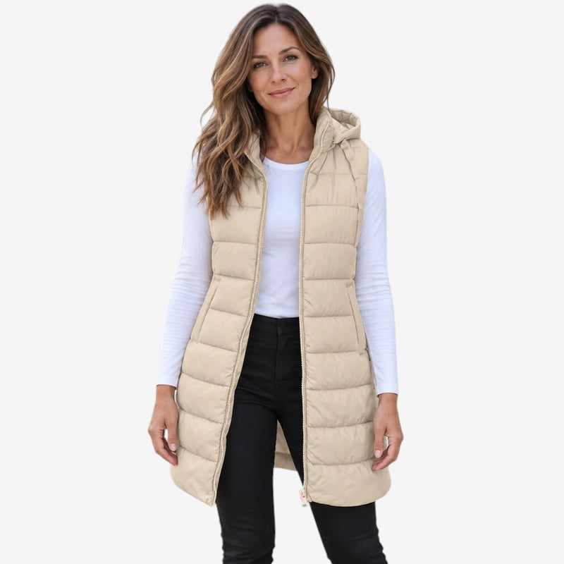 Paddrix - Long Quilted Hooded Vest with Full-Length Zipper