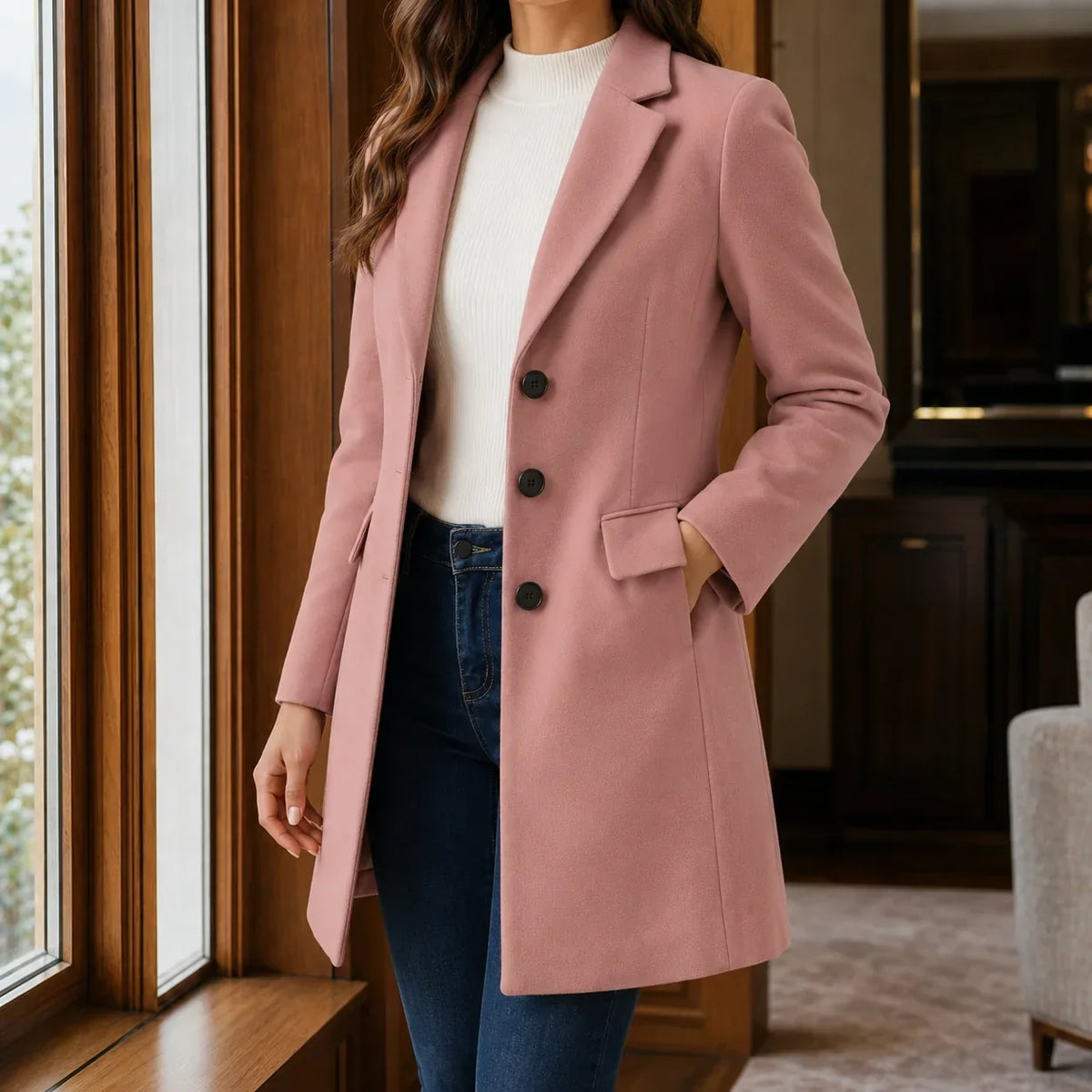 Flapelle - Tailored Mid-Length Coat with Notched Lapels
