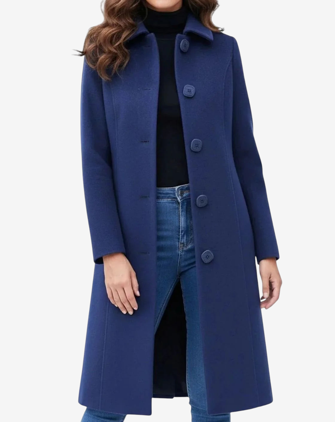 Pattern - Mid-Calf Coat with Shirt Collar and Front Button Closure