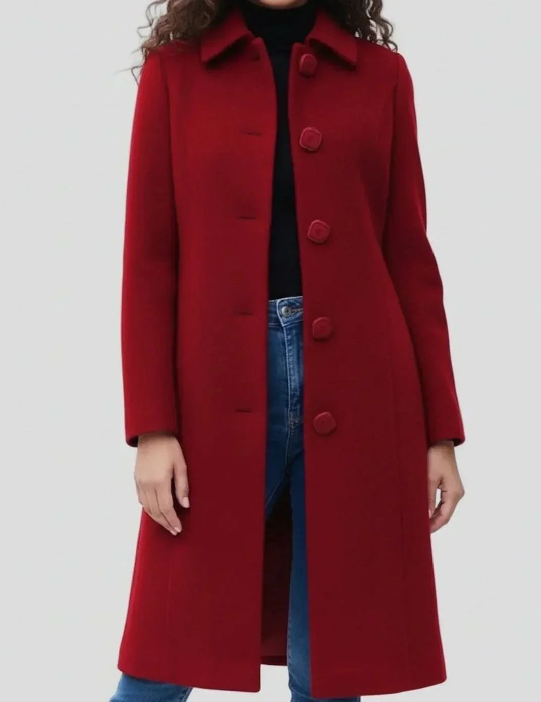 Pattern - Mid-Calf Coat with Shirt Collar and Front Button Closure