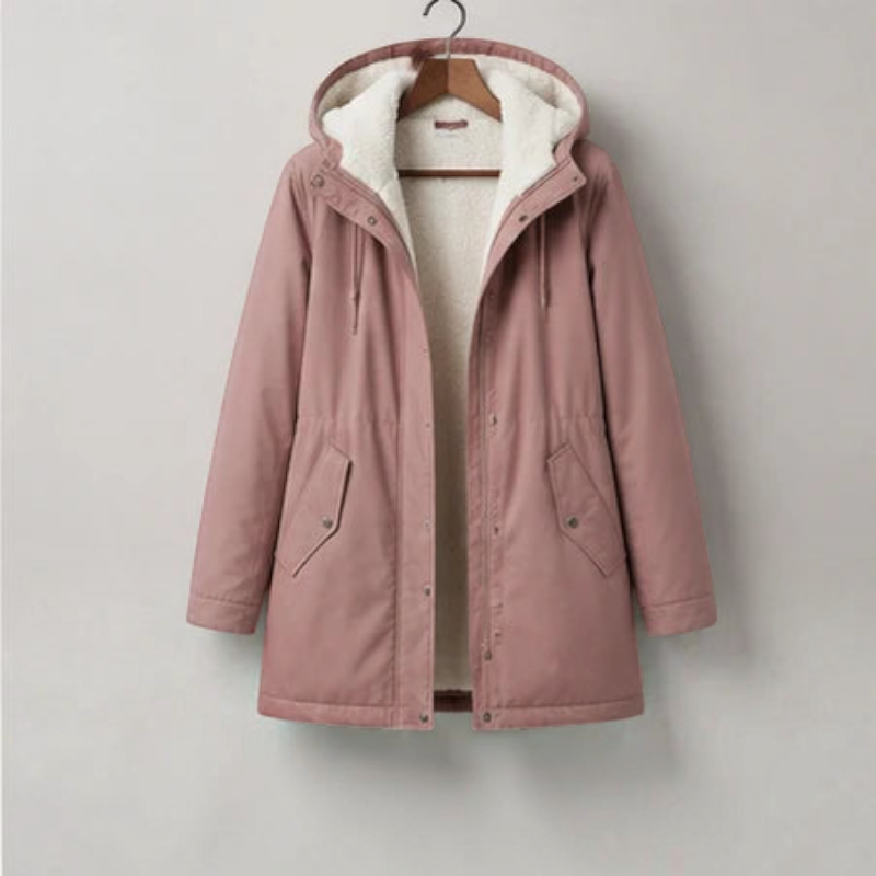 Parklen - Mid-Thigh Parka with Fixed Hood and Structured Waist