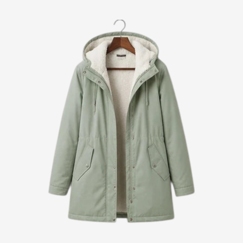 Parklen - Mid-Thigh Parka with Fixed Hood and Structured Waist