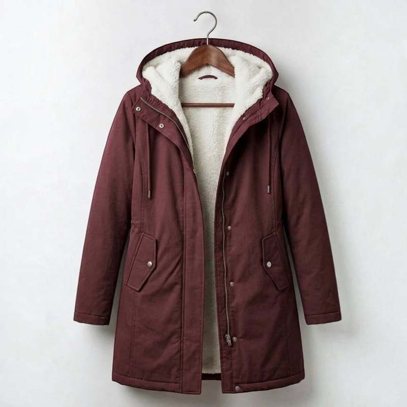 Parklen - Mid-Thigh Parka with Fixed Hood and Structured Waist