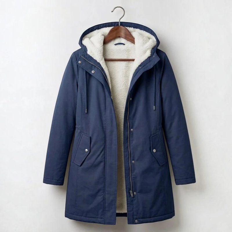 Parklen - Mid-Thigh Parka with Fixed Hood and Structured Waist