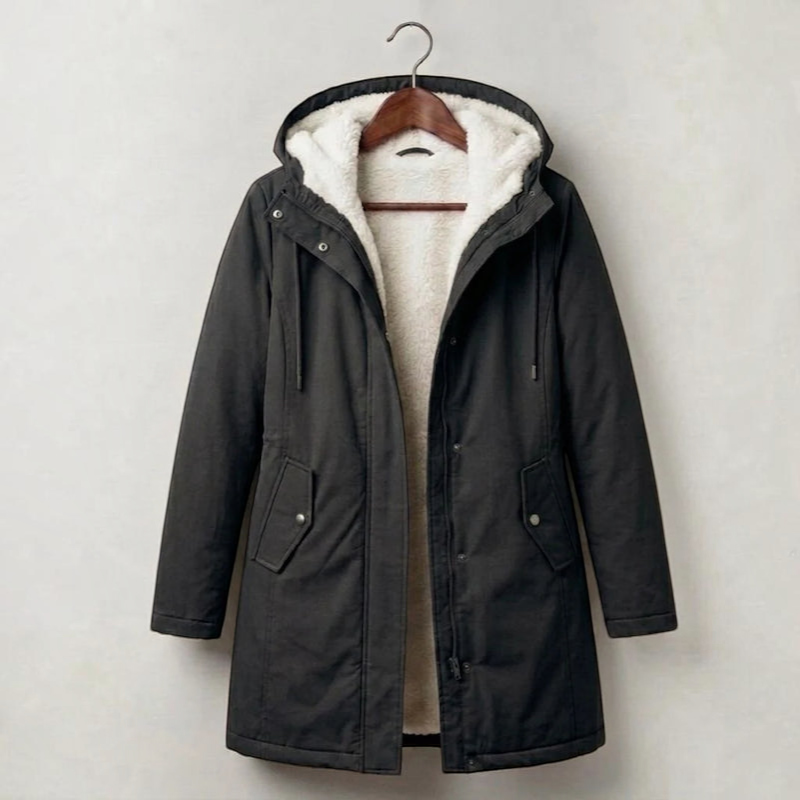 Parklen - Mid-Thigh Parka with Fixed Hood and Structured Waist