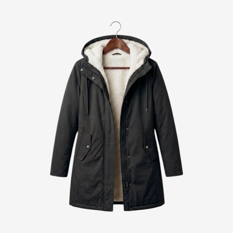 Parklen - Mid-Thigh Parka with Fixed Hood and Structured Waist