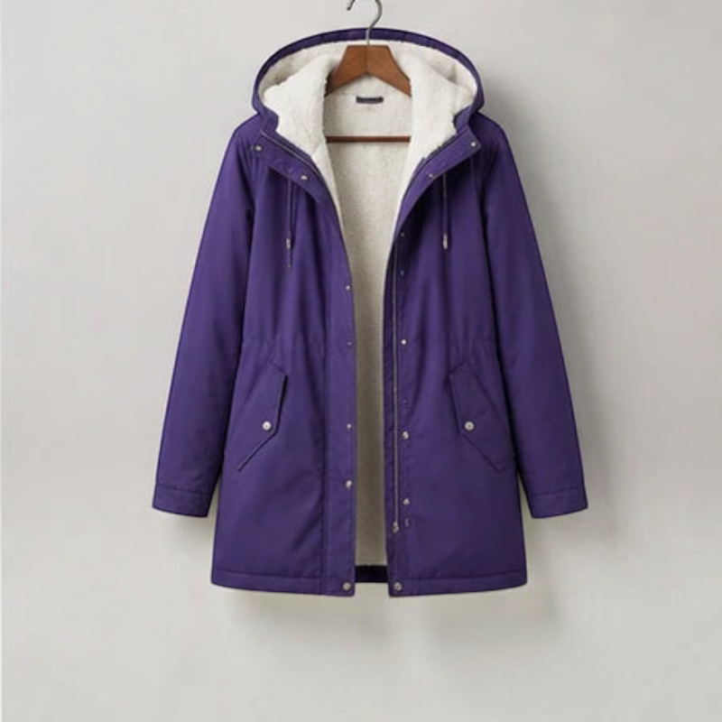 Parklen - Mid-Thigh Parka with Fixed Hood and Structured Waist
