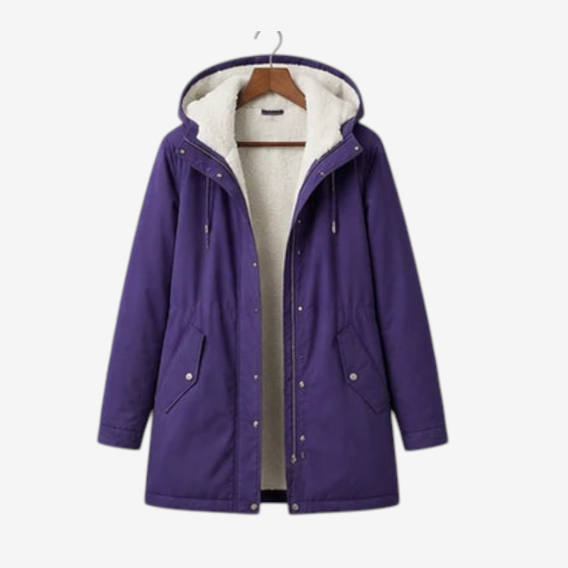 Parklen - Mid-Thigh Parka with Fixed Hood and Structured Waist