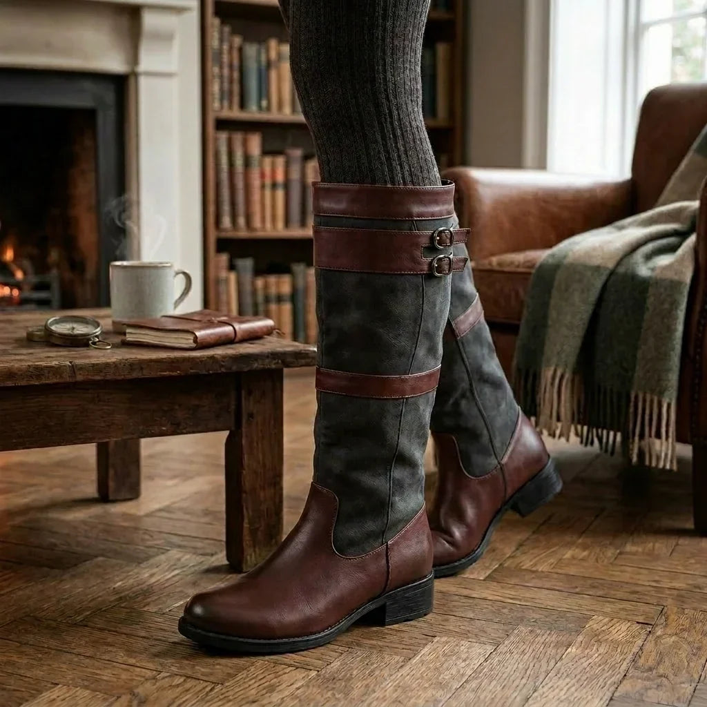Vogue - Women’s Knee-High Boots with Buckles and Zipper