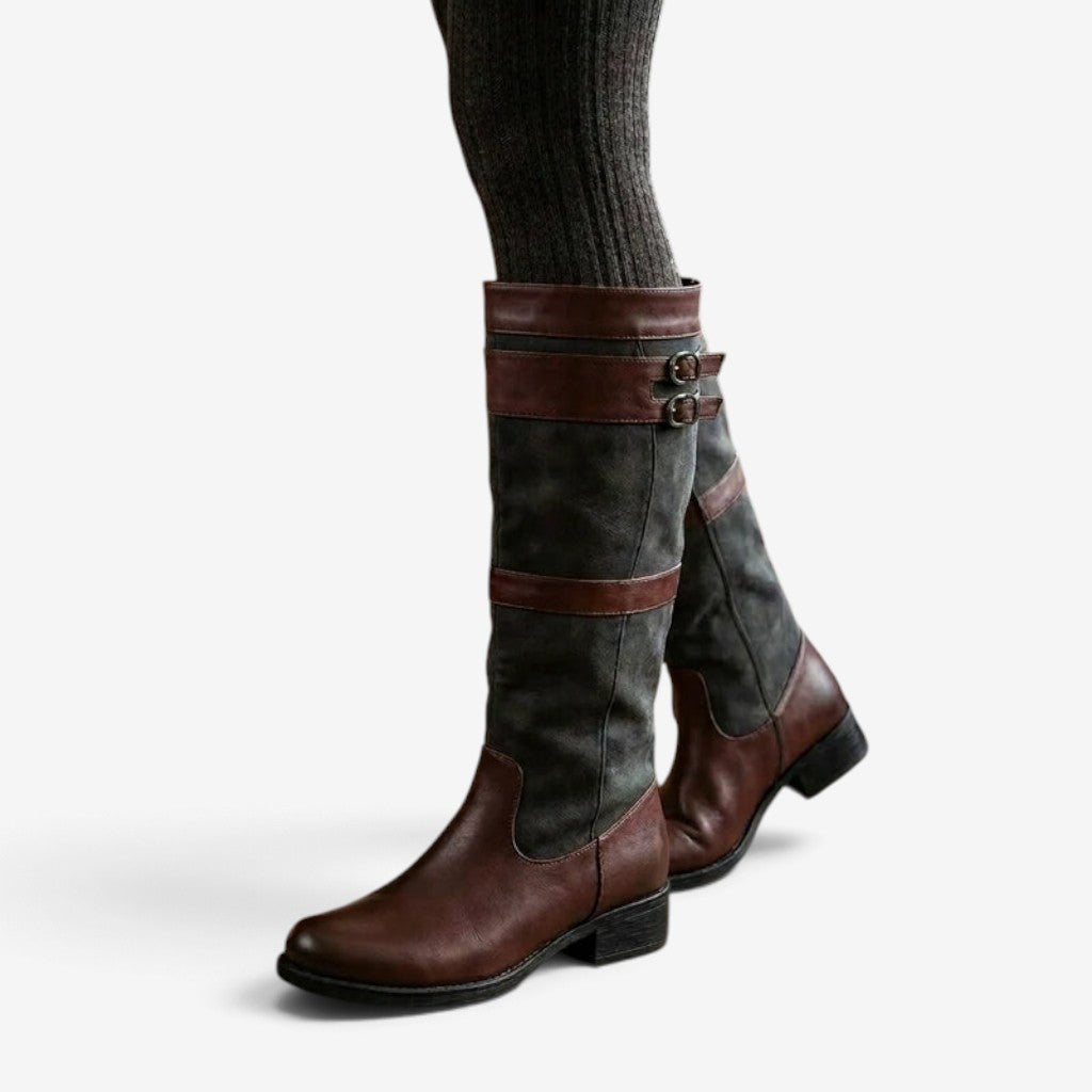 Vogue - Women’s Knee-High Boots with Buckles and Zipper