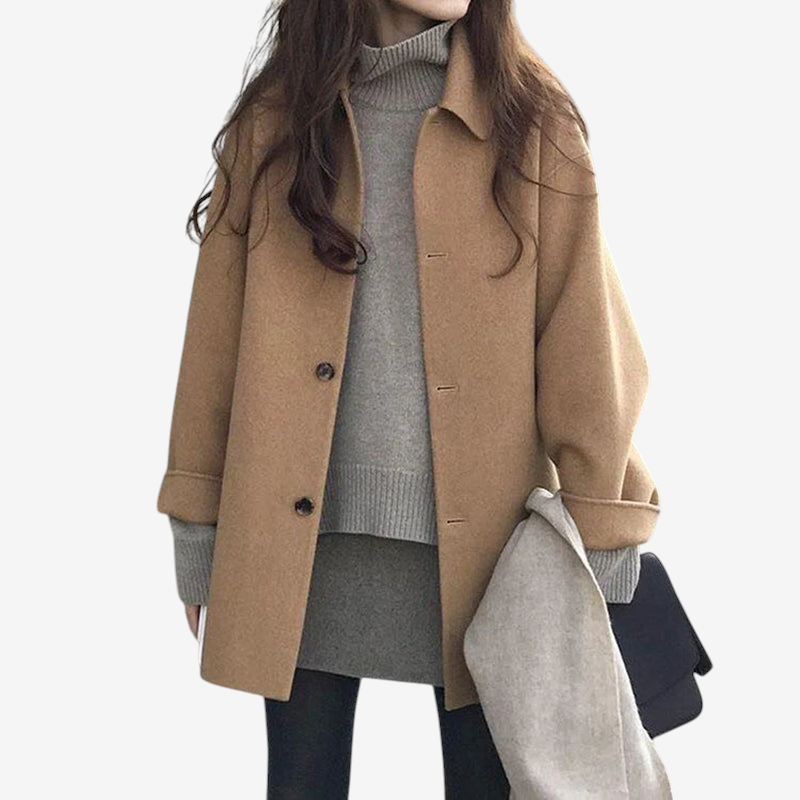 Folden - Long Jacket with Turn-Down Collar and Button Closure