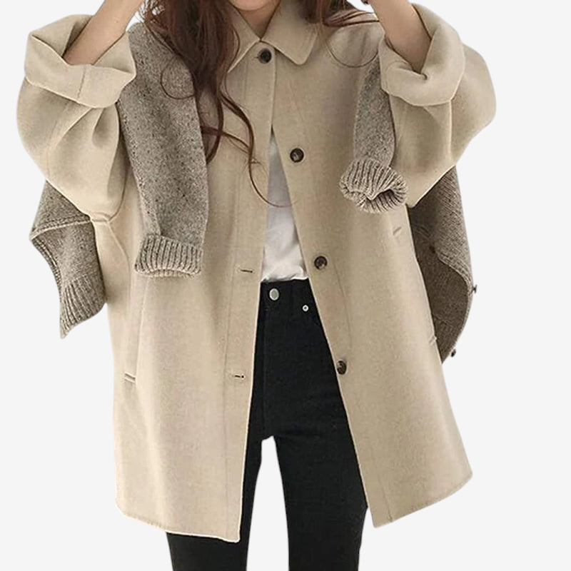 Folden - Long Jacket with Turn-Down Collar and Button Closure