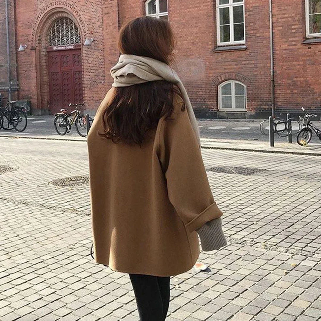 Folden - Long Jacket with Turn-Down Collar and Button Closure