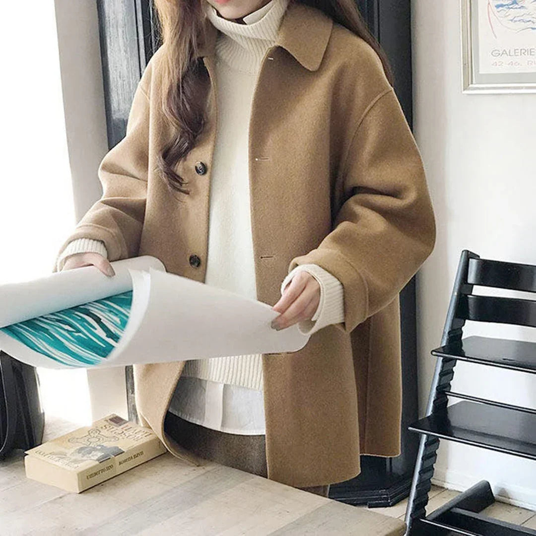 Folden - Long Jacket with Turn-Down Collar and Button Closure