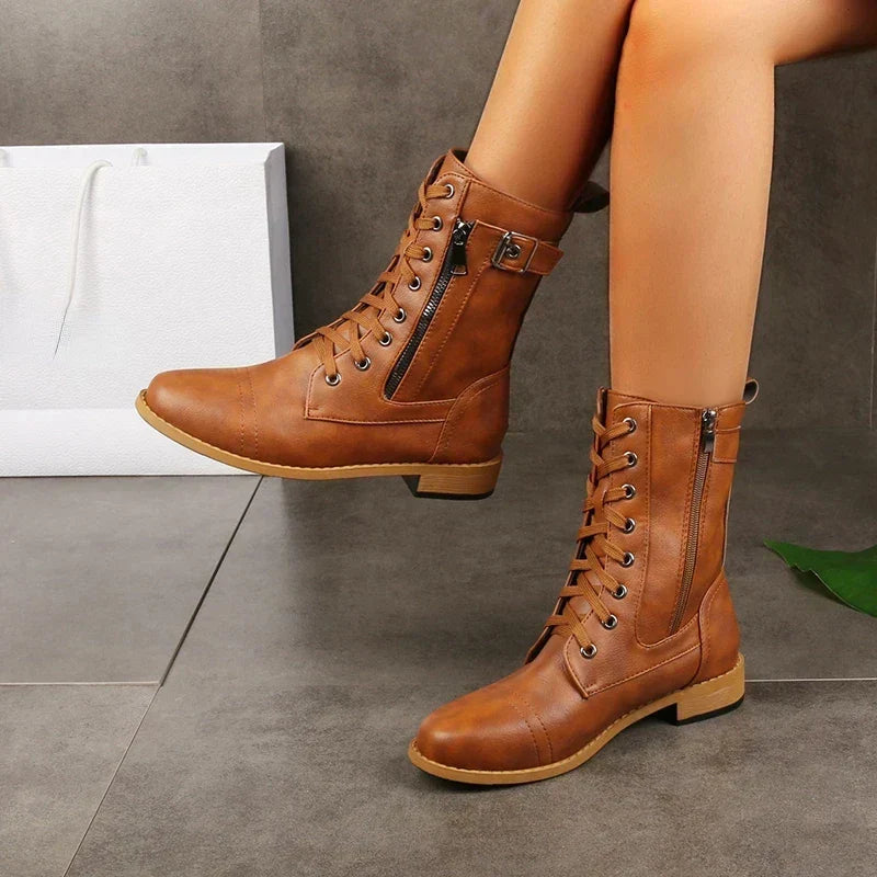 Stride - Women's High Boots with Laces and Side Zip