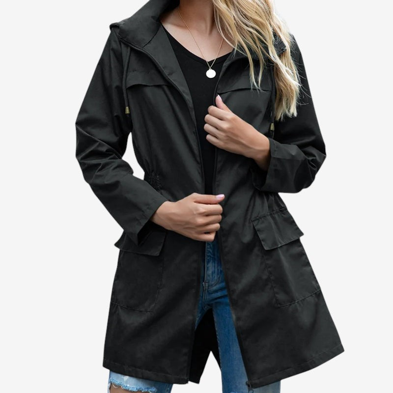 Silhouette - Mid-Length Hooded Jacket with Elastic Waist