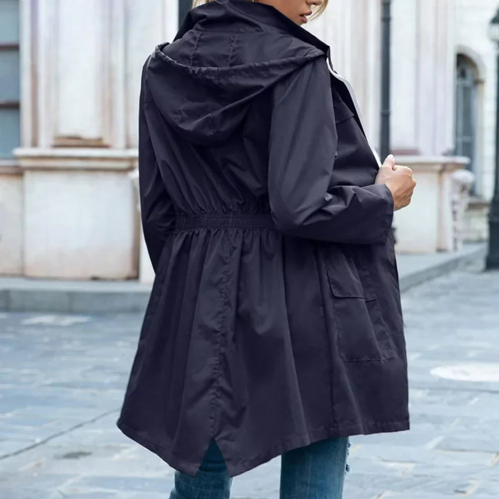 Silhouette - Mid-Length Hooded Jacket with Elastic Waist