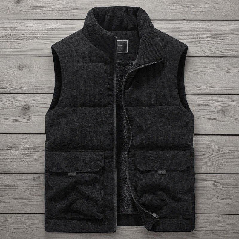 Michael – Ribfluwelen bodywarmer met ritssluiting, opstaande kraag en zakken Velani