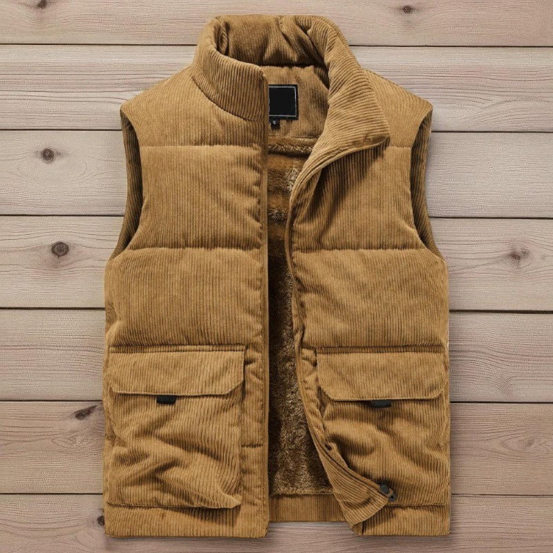 Michael – Ribfluwelen bodywarmer met ritssluiting, opstaande kraag en zakken Velani