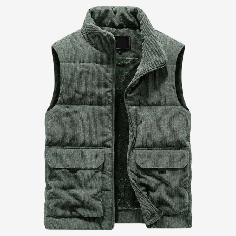 Michael – Ribfluwelen bodywarmer met ritssluiting, opstaande kraag en zakken Velani