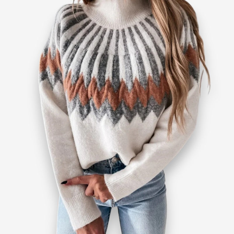 Emma – Long Sleeve Sweater With Zigzag Pattern And Ribbed Hem