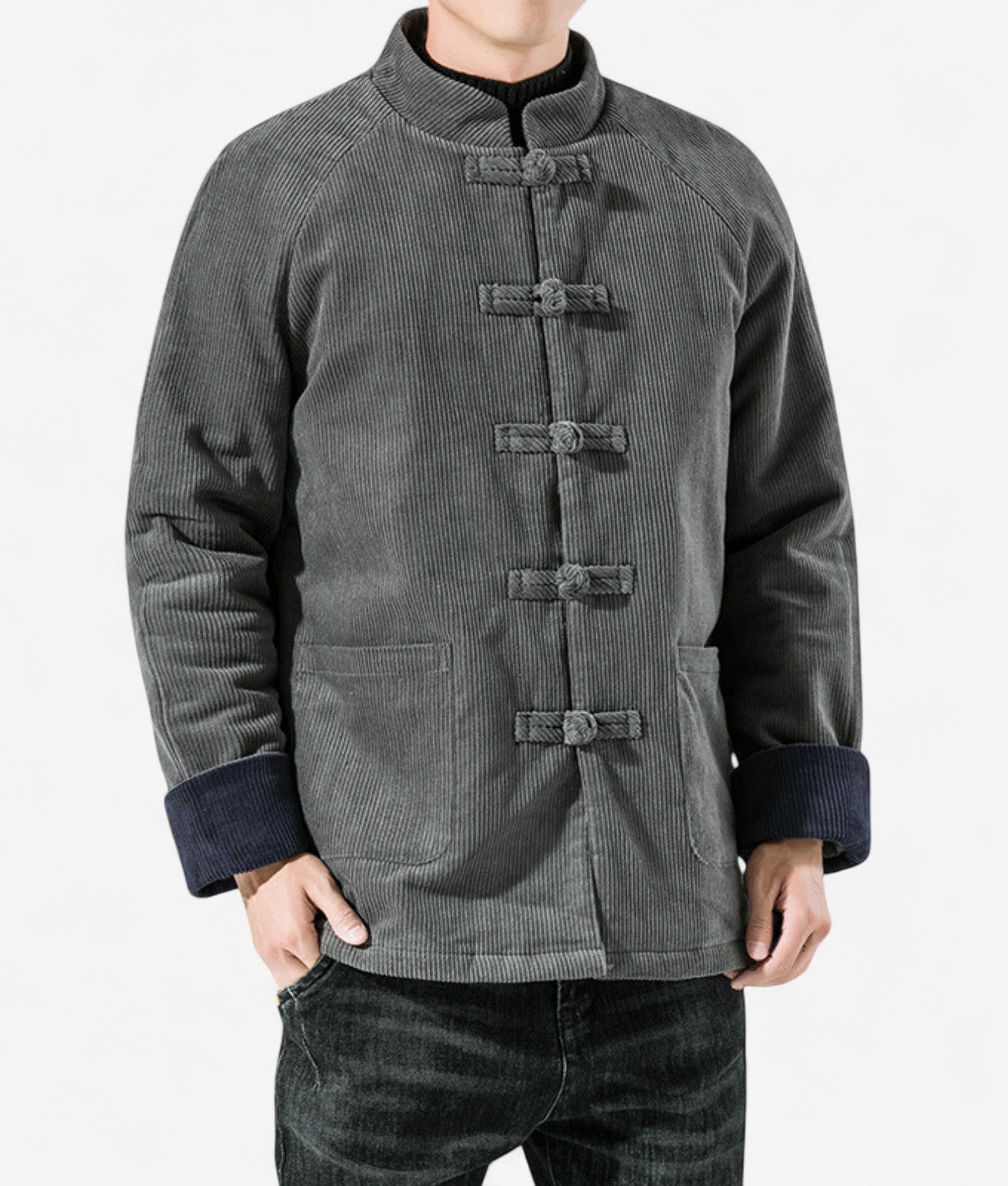 William – Gewatteerd jack met frogs en opstaande kraag Velani