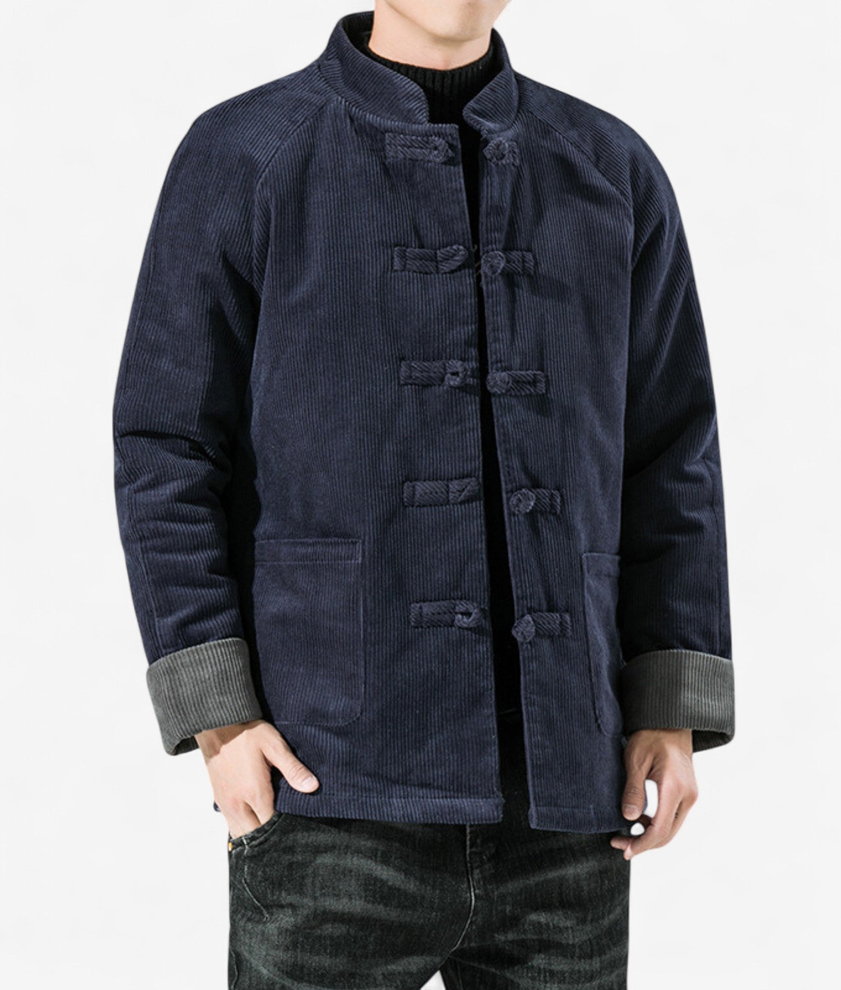 William – Gewatteerd jack met frogs en opstaande kraag Velani