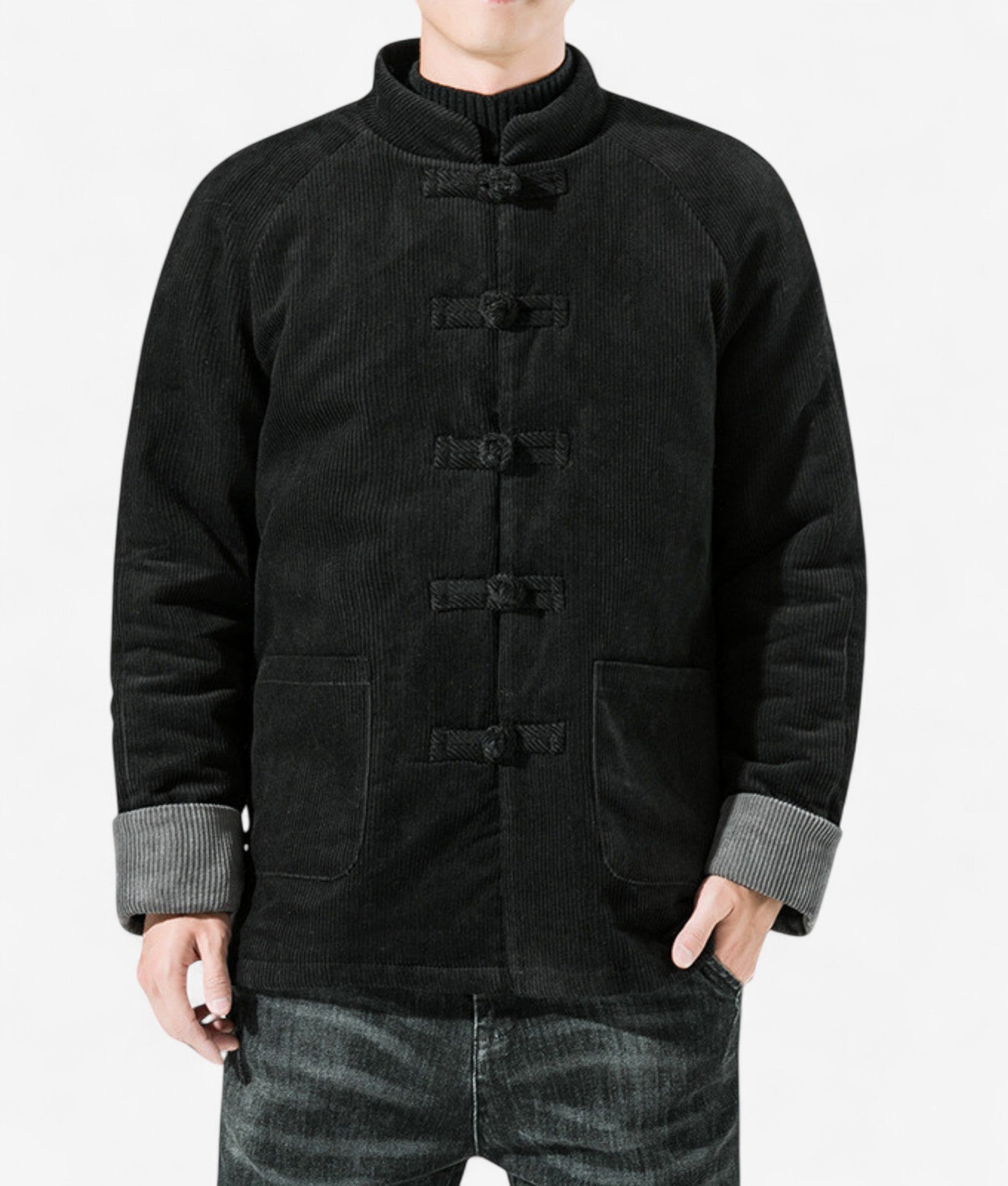 William – Gewatteerd jack met frogs en opstaande kraag Velani