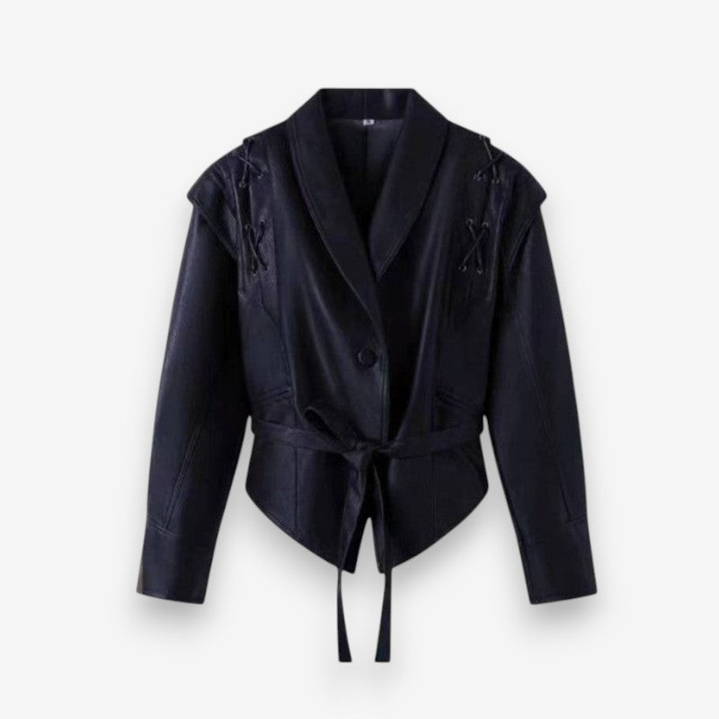 Ava – Long sleeve jacket with notched collar and adjustable belt