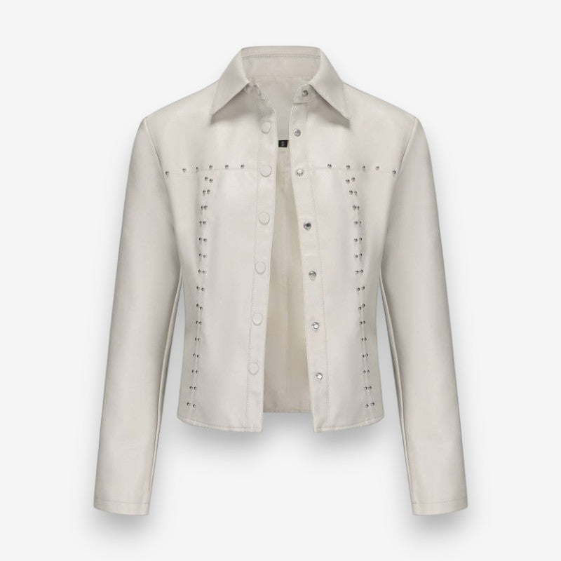 Evelyn – Fold down collar jacket with long sleeves and button detail