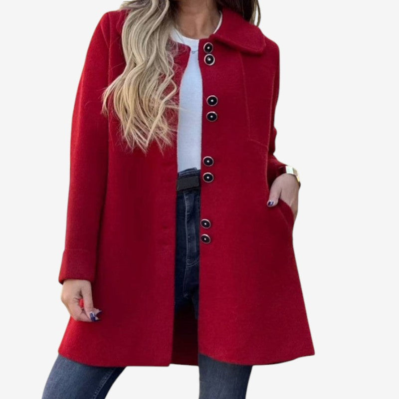 Ava – Long Sleeved Coat with Pockets and Button Closure Design