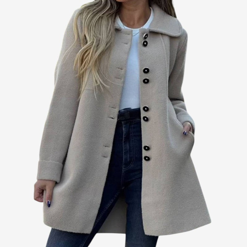 Ava – Long Sleeved Coat with Pockets and Button Closure Design