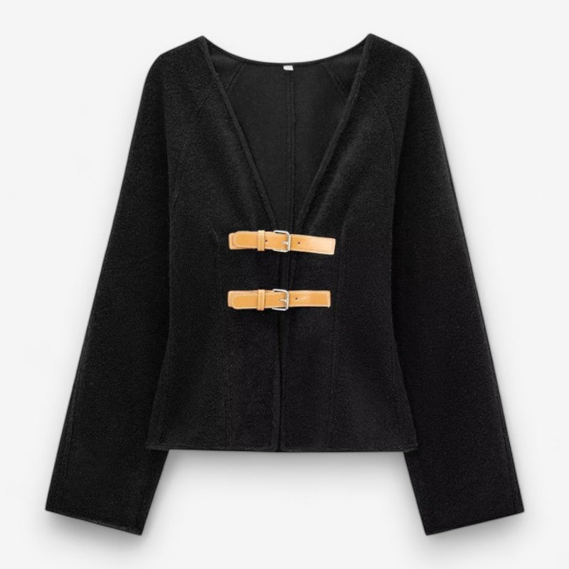 Maya – Long Sleeve Cardigan with V-Neck and Adjustable Buckle