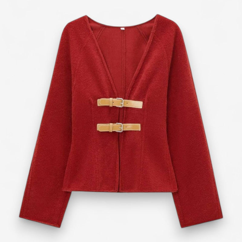 Maya – Long Sleeve Cardigan with V-Neck and Adjustable Buckle