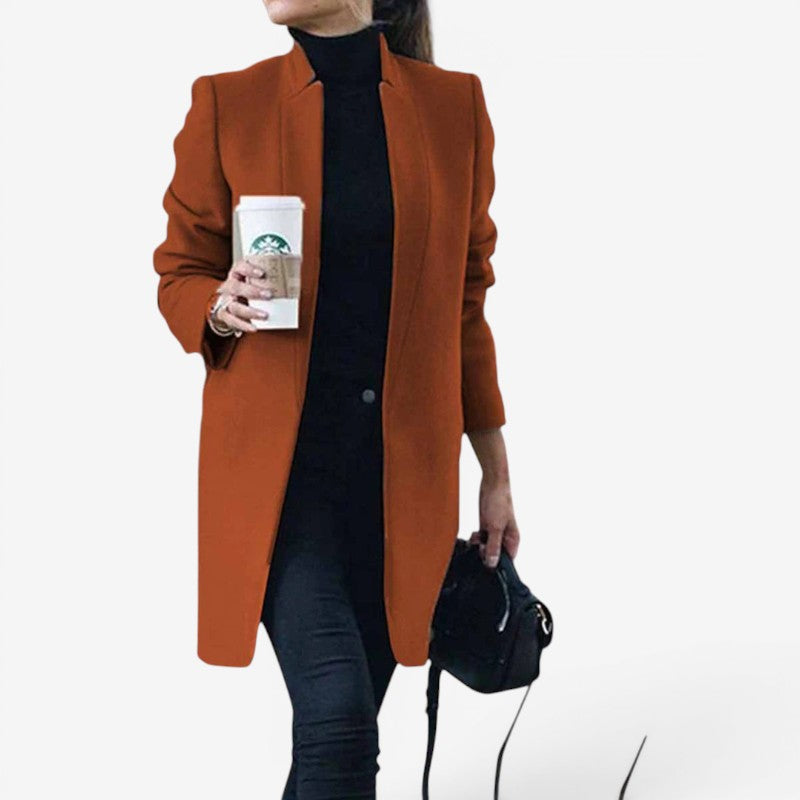 Women’s Notched Collar Slim Fit Long Sleeve Coat