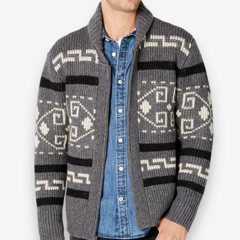 Leo – Long Sleeve Sweater with Pattern and Zipper Closure