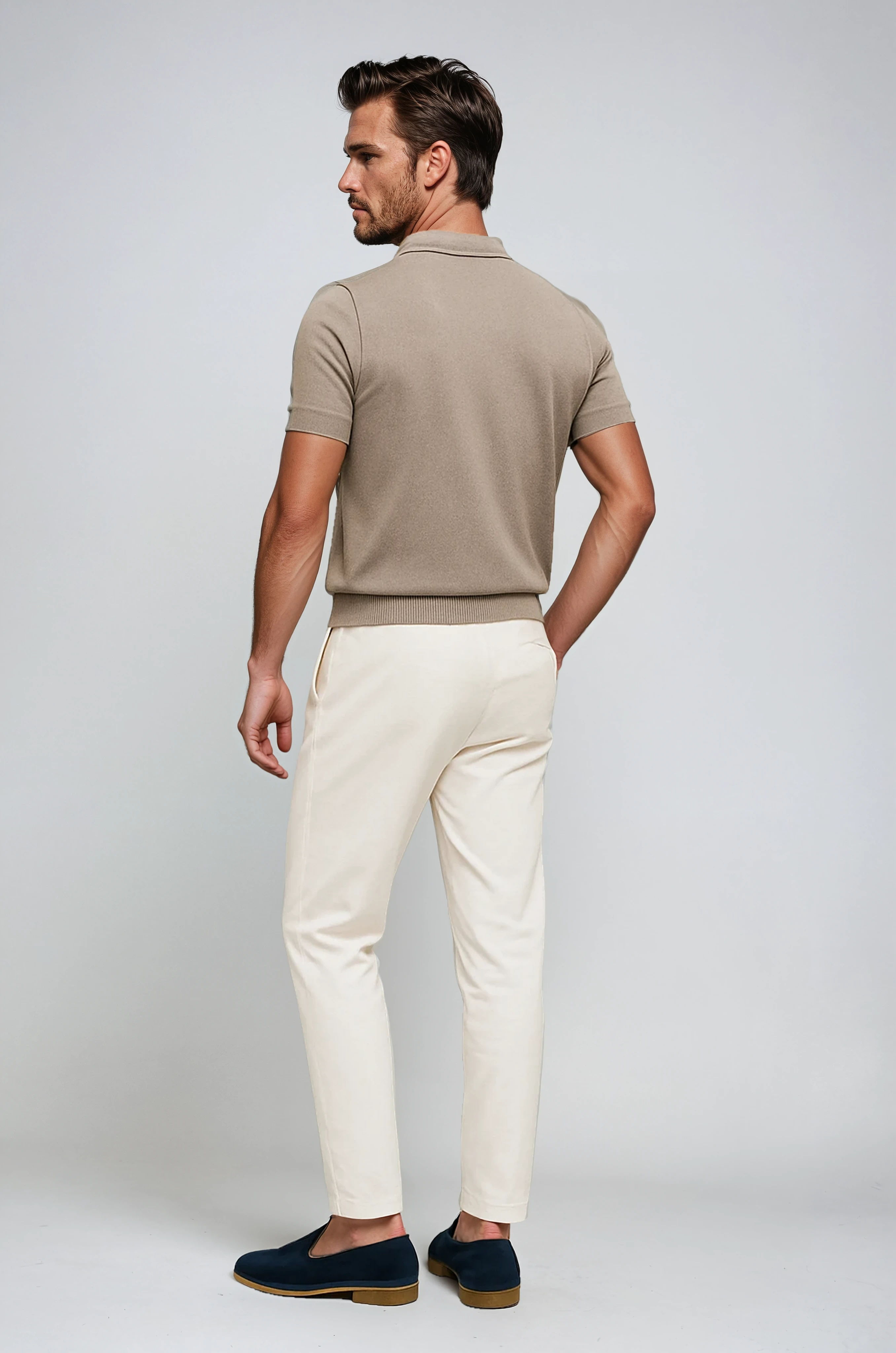 Slim Fit Gebreide Polo – Taupe Velani