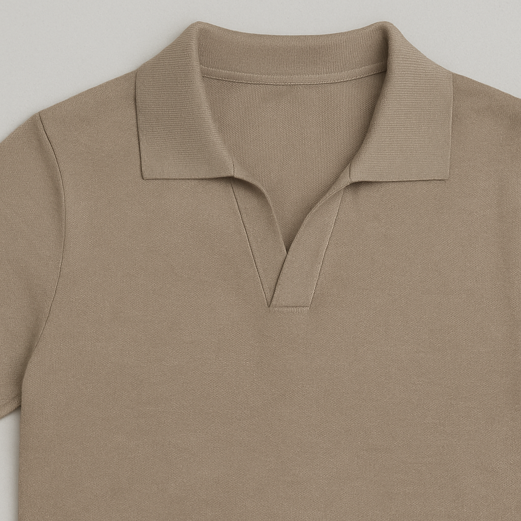 Slim Fit Gebreide Polo – Taupe Velani