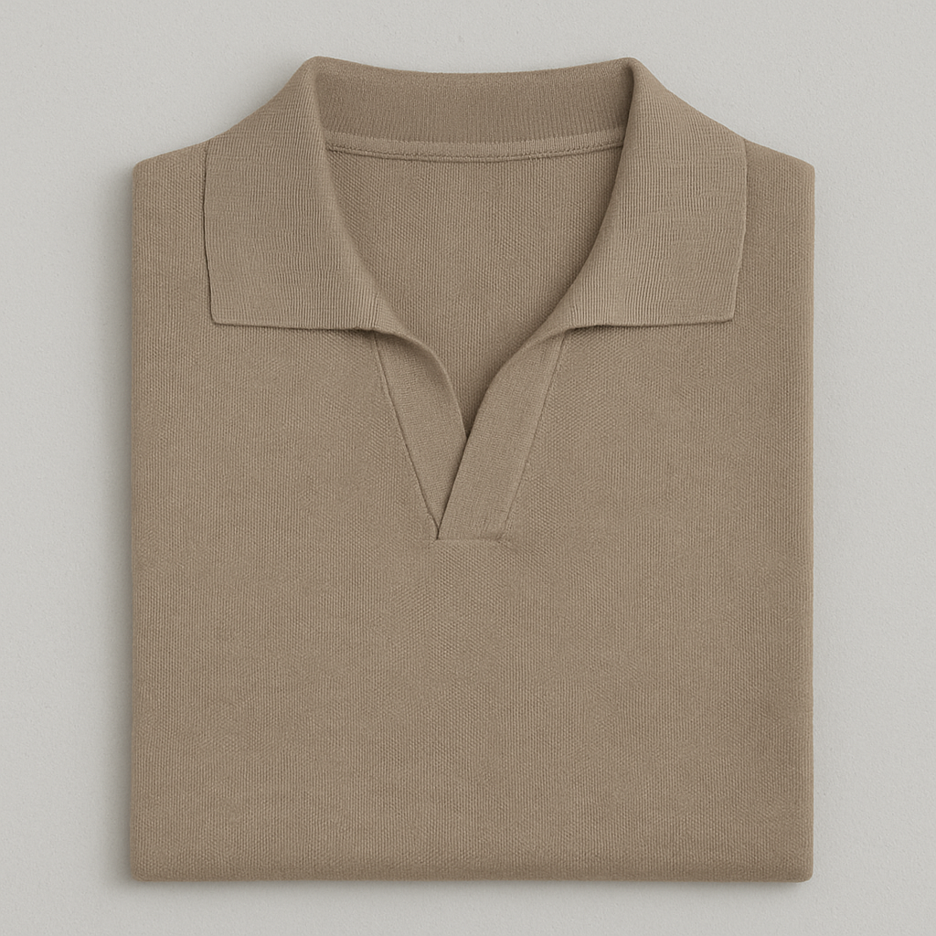 Slim Fit Gebreide Polo – Taupe Velani
