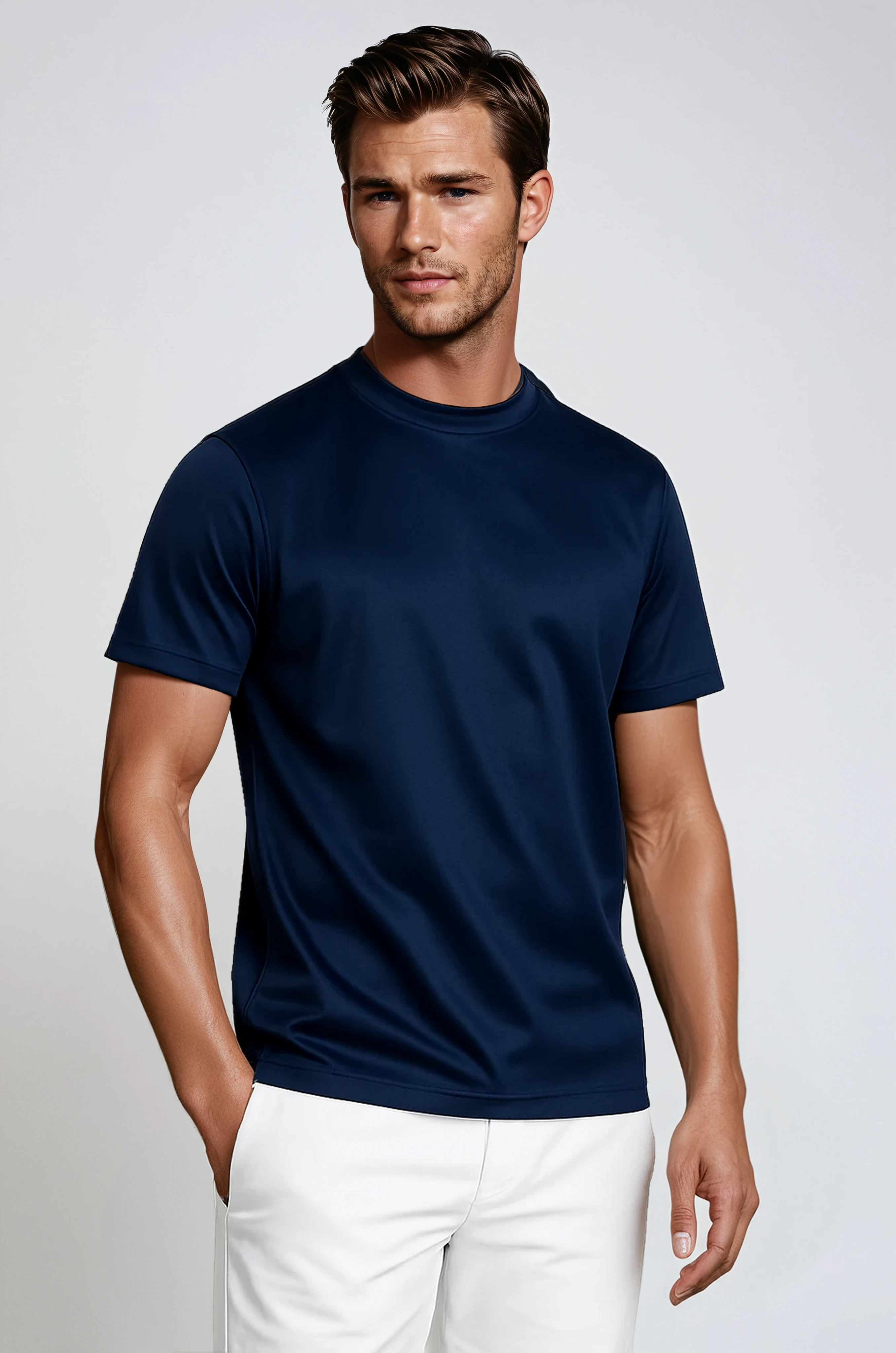 Luxe Glans T-shirt – Midnight Navy Velani