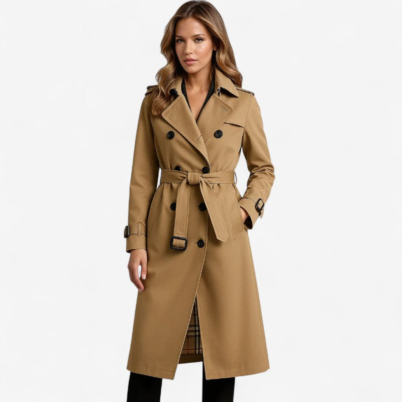 Sarah – Lange Trenchcoat met Ceintuur Knopensluiting en Lange Mouwen Velani